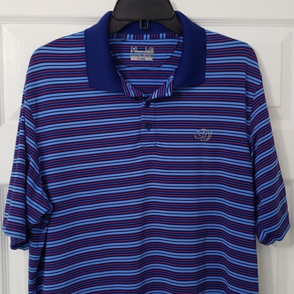 Under Armour HEATGEAR Lightweight Blue Striped Polo Shirt. Men's Large